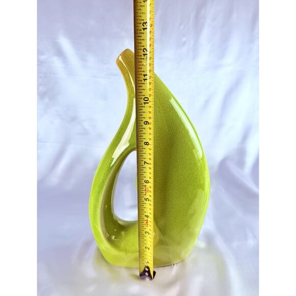 MCM Green Crackle Glaze Vase Ewer Pitcher w/Handle 12.5” Tall Vintage - Picture 8 of 10